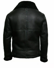 Men's Black Shearling Leather Jacket – Premium Winter Aviator B3 Bomber Coat with Fur Collar & Sheepskin Lining