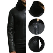 Men's Black Shearling Leather Jacket – Premium Winter Aviator B3 Bomber Coat with Fur Collar & Sheepskin Lining