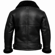 Men's Black Shearling Leather Jacket – Premium Winter Aviator B3 Bomber Coat with Fur Collar & Sheepskin Lining