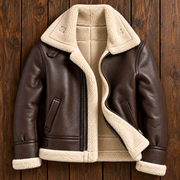 Men’s Dark Brown Shearling Aviator Jacket – Cream Fur Collar Vintage Flight Jacket