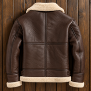 Men’s Dark Brown Shearling Aviator Jacket – Cream Fur Collar Vintage Flight Jacket