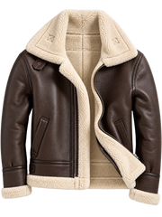 Men’s Dark Brown Shearling Aviator Jacket – Cream Fur Collar Vintage Flight Jacket