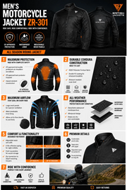 Men's Armoured Motorcycle Jacket | Waterproof Mesh Riding Jacket with CE Protectors