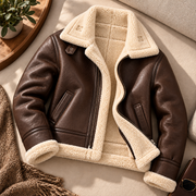 Men’s Dark Brown Shearling Aviator Jacket – Cream Fur Collar Vintage Flight Jacket