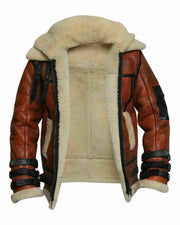Men’s Brown Shearling Aviator Leather Jacket – Vintage B-3 Flight Bomber Jacket with Faux Fur Lining