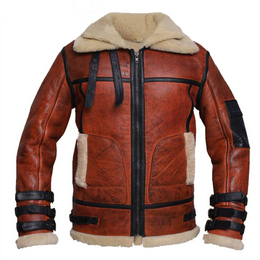 Men’s Brown Shearling Aviator Leather Jacket – Vintage B-3 Flight Bomber Jacket with Faux Fur Lining