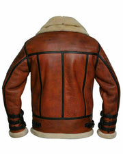 Men’s Brown Shearling Aviator Leather Jacket – Vintage B-3 Flight Bomber Jacket with Faux Fur Lining