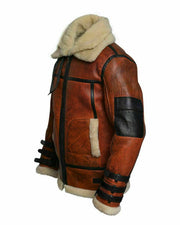 Men’s Brown Shearling Aviator Leather Jacket – Vintage B-3 Flight Bomber Jacket with Faux Fur Lining