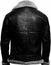 Men's B3 RAF Aviator Genuine Leather Jacket Black Shearling Grey Fur | BRITISH JACKETS