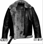 Men's B3 RAF Aviator Genuine Leather Jacket Black Shearling Grey Fur | BRITISH JACKETS