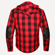 Men’s Lumberjack Motorcycle Shirt Jacket – Red & Black Buffalo Plaid Riding Jacket with Armour Protection, Kevlar Reinforcement, Mesh Lining & Detachable Hood