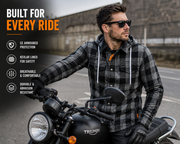 Men's CE Kevlar Lined Motorcycle Riding Shirt with Armour | Detachable Hood Lumberjack Biker Jacket
