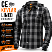 Men's CE Kevlar Lined Motorcycle Riding Shirt with Armour | Detachable Hood Lumberjack Biker Jacket