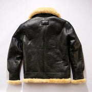 Men's Genuine Leather B3 Aviator Bomber Jacket Black Faux Fur Winter Flight Coat