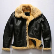 Men's Genuine Leather B3 Aviator Bomber Jacket Black Faux Fur Winter Flight Coat