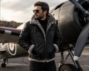 Men's B3 RAF Aviator Genuine Leather Jacket Black Shearling Grey Fur | BRITISH JACKETS