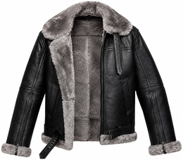 Men's B3 RAF Aviator Genuine Leather Jacket Black Shearling Grey Fur | BRITISH JACKETS