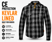 Men's CE Kevlar Lined Motorcycle Riding Shirt with Armour | Detachable Hood Lumberjack Biker Jacket