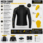 Men's  Motorcycle Mesh Shirt – Breathable 4-Way Stretch Riding Jacket with Removable Armour - British Jackets