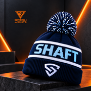 Unisex Navy Wool Winter Beanie Hat with Bobble Pom Pom – Warm Knitted Ski Cap