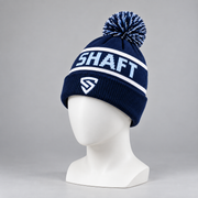Unisex Navy Wool Winter Beanie Hat with Bobble Pom Pom – Warm Knitted Ski Cap