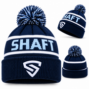 Unisex Navy Wool Winter Beanie Hat with Bobble Pom Pom – Warm Knitted Ski Cap