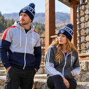 Unisex Navy Wool Winter Beanie Hat with Bobble Pom Pom – Warm Knitted Ski Cap