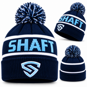 Unisex Navy Wool Winter Beanie Hat with Bobble Pom Pom – Warm Knitted Ski Cap
