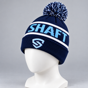Unisex Navy Wool Winter Beanie Hat with Bobble Pom Pom – Warm Knitted Ski Cap