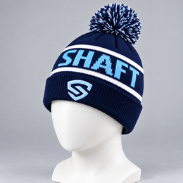 Unisex Navy Wool Winter Beanie Hat with Bobble Pom Pom – Warm Knitted Ski Cap