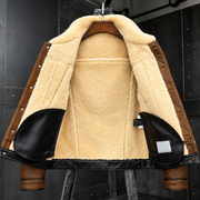 Men's Vintage Brown Distressed Leather Jacket with Shearling Fur Lining