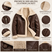 Men’s Dark Brown Shearling Aviator Jacket – Cream Fur Collar Vintage Flight Jacket