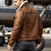 Men's Vintage Brown Distressed Leather Jacket with Shearling Fur Lining