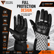 Men's CE Armored Leather Motorcycle Gloves | Winter Riding Gloves with Hard Knuckle Protection | Palm Slider