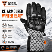 Men's CE Armored Leather Motorcycle Gloves | Winter Riding Gloves with Hard Knuckle Protection | Palm Slider