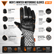 Men's CE Armored Leather Motorcycle Gloves | Winter Riding Gloves with Hard Knuckle Protection | Palm Slider